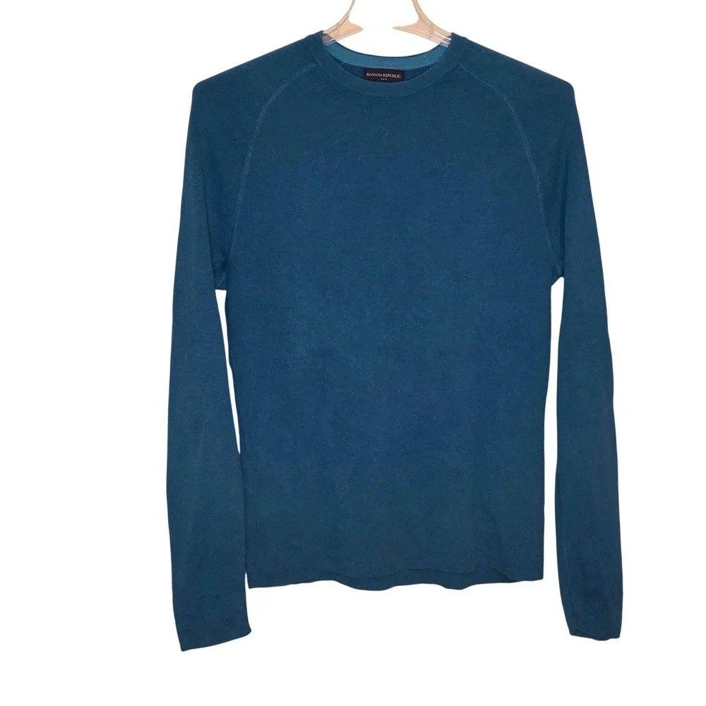 Banana Republic Mens Small Teal Blue Long Sleeve Cotton Crew Neck Top‎ S